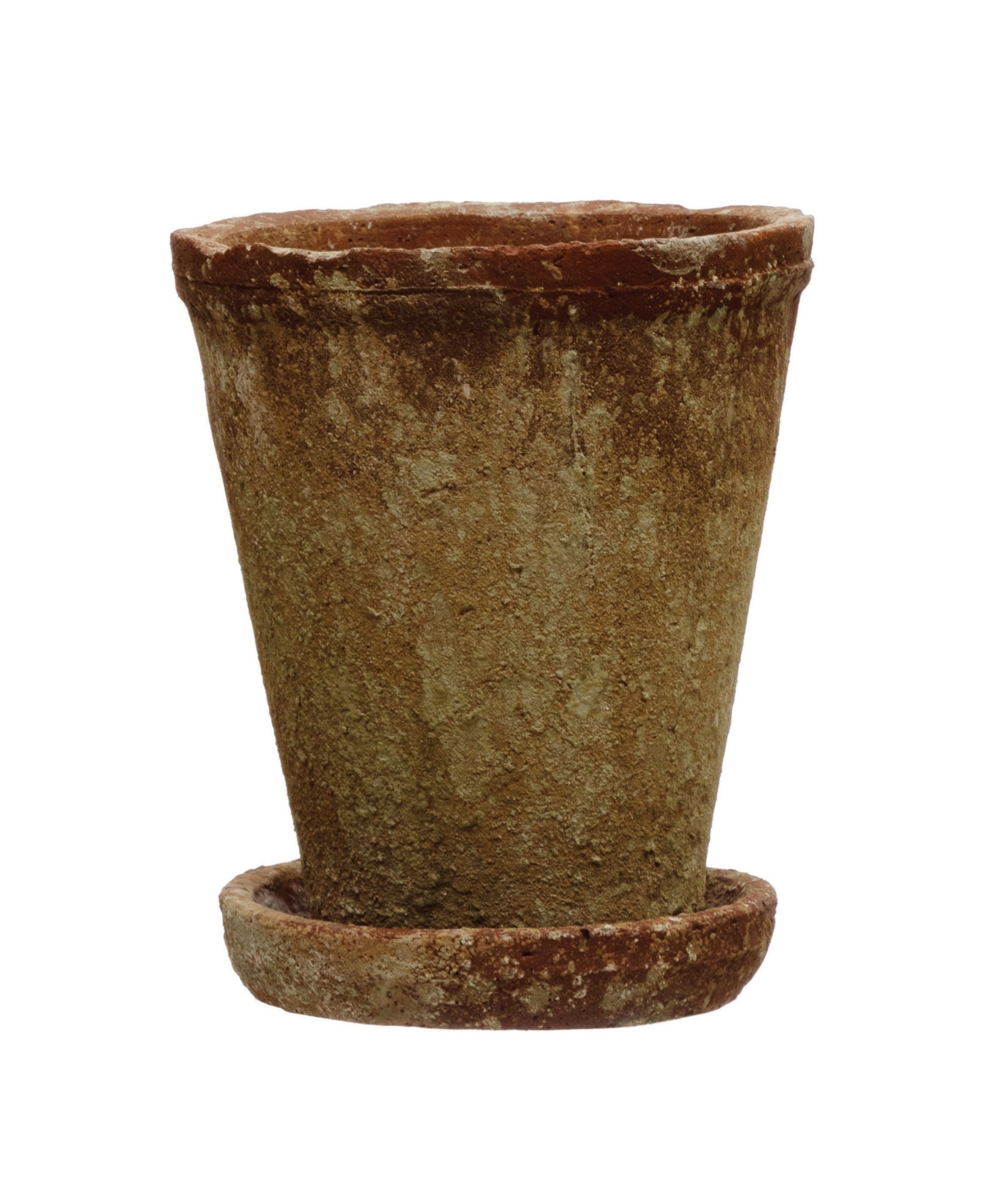 Cement Planter with Saucer, Set of 2 - Brown