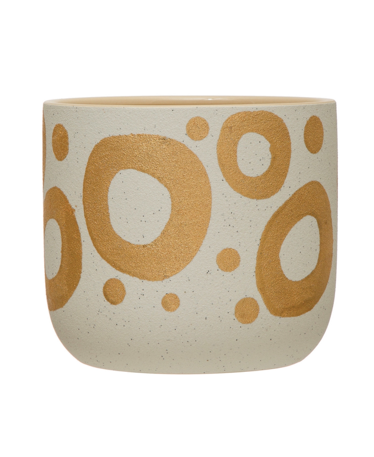 Hand-Painted Stoneware Planter with Gold-Tone Design, Holds 5" Pot - Multicolored