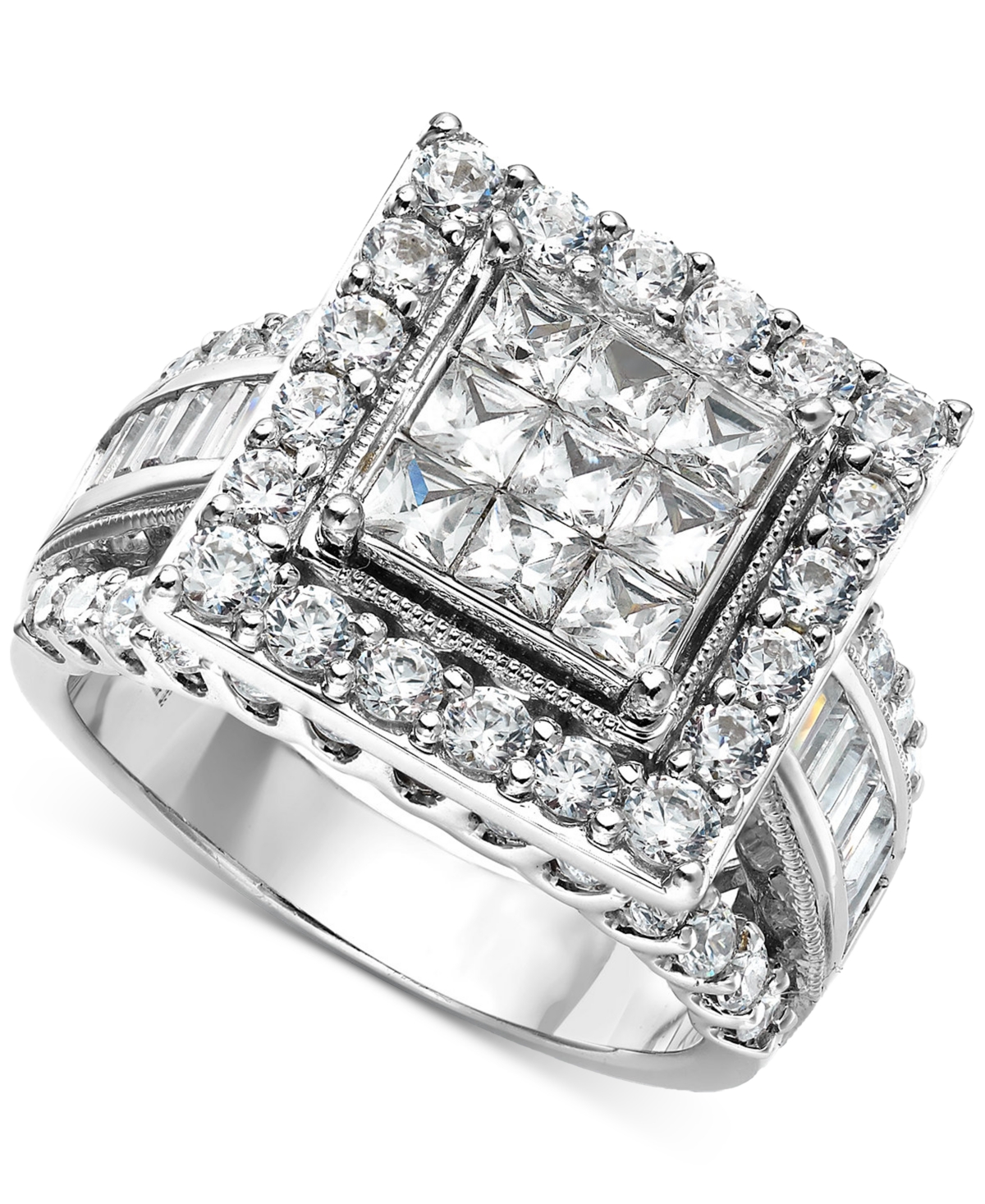 Macy's Diamond Princess Halo Cluster Engagement Ring (3 Ct. T.w.) In 14k White Gold