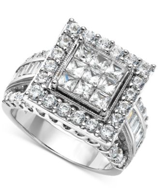 Diamond Princess Halo Cluster Engagement Ring (3 ct. t.w.) in 14k White ...