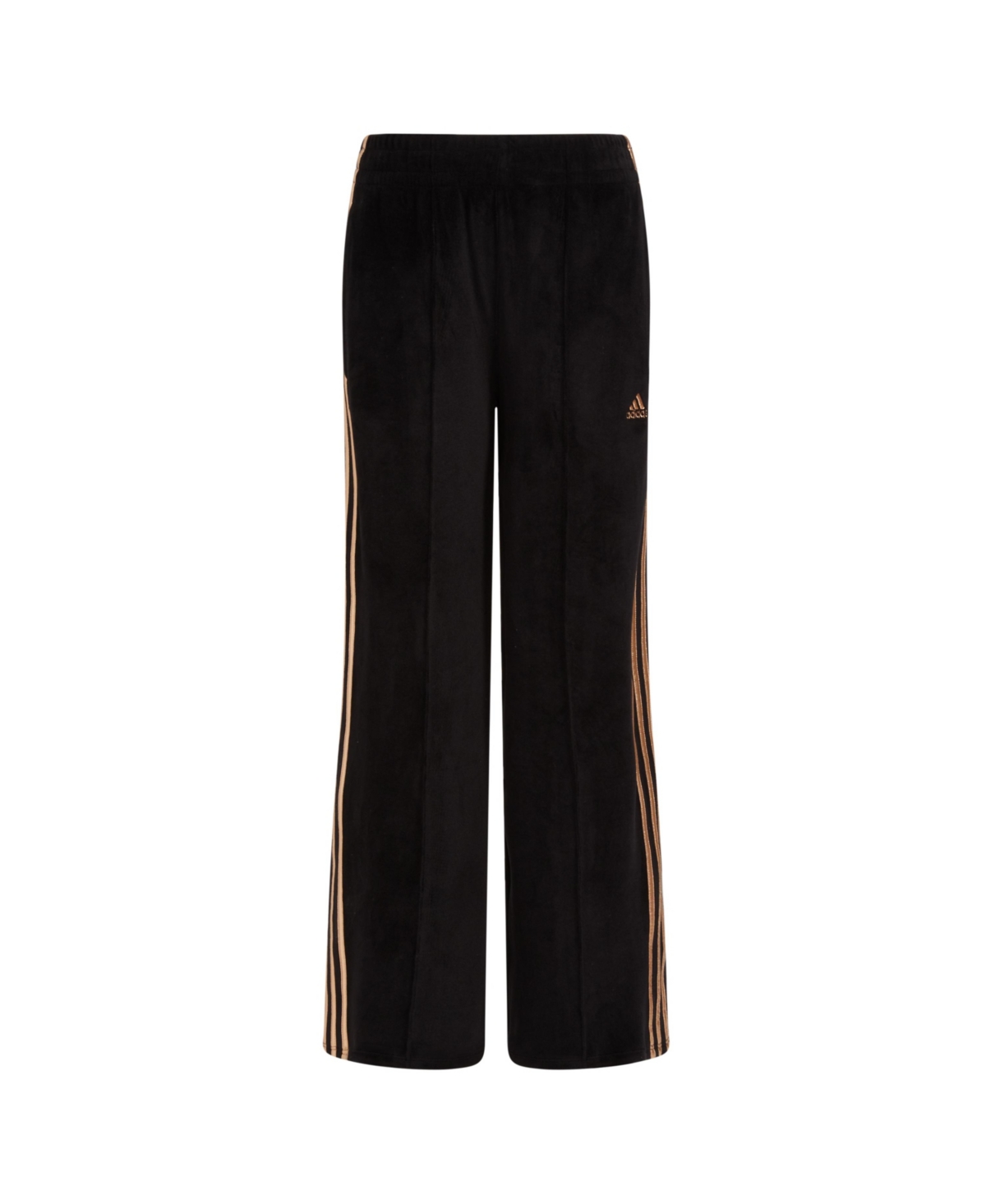 Adidas Originals Kids' Big Girls 3-stripe Elastic Waistband Wide Leg Velour Pants In Black With Gold