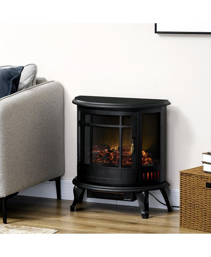 Electric Fireplace Stove with Realistic Flame, Fireplace, Black