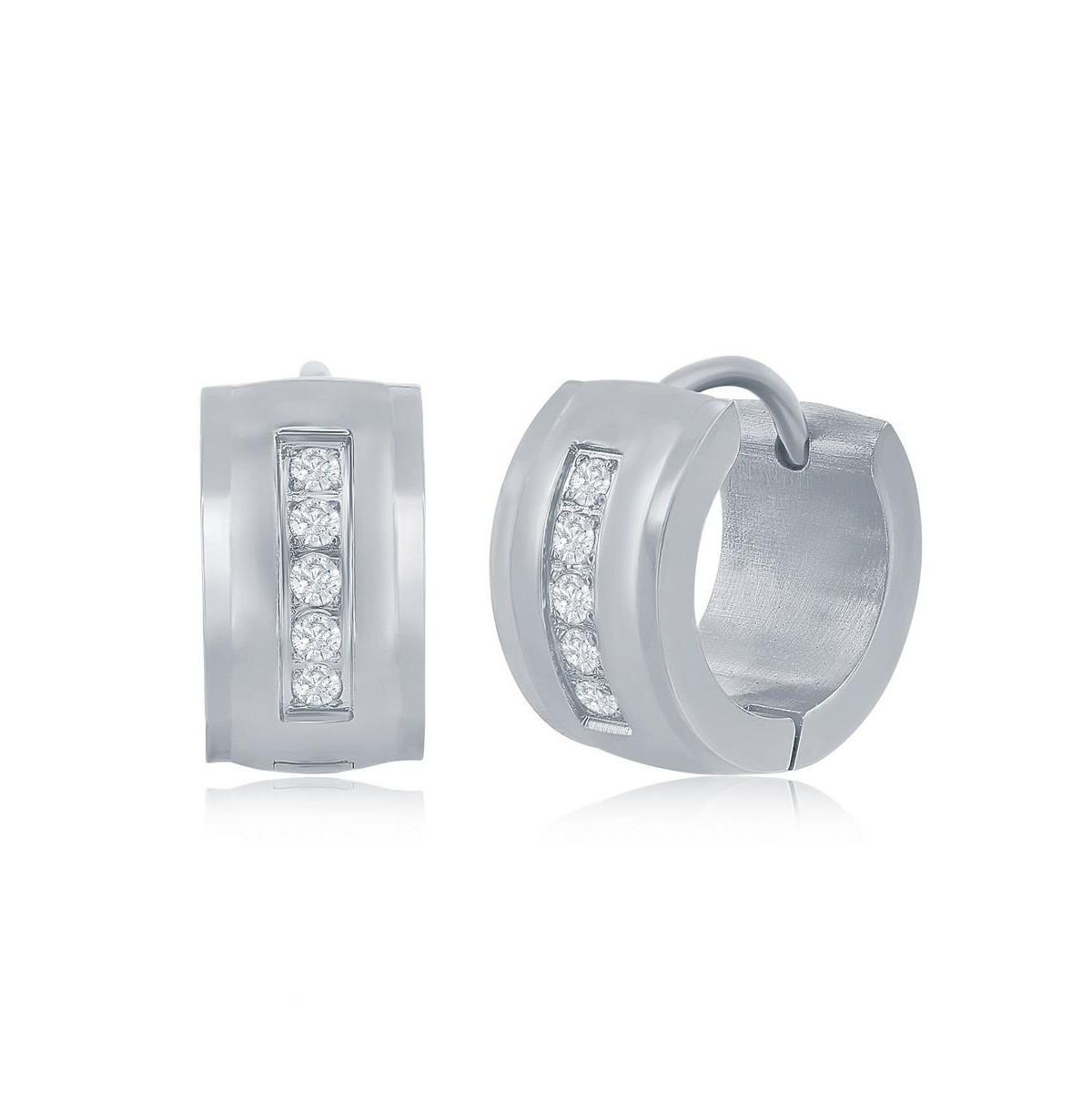 Stainless Steel 13x7mm Cz huggie Hoop Earrings - Black