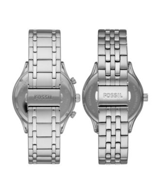 His and Her Fenmore Multifunction Silver-Tone Stainless Steel Watch Gift Set, 44mm 36mm