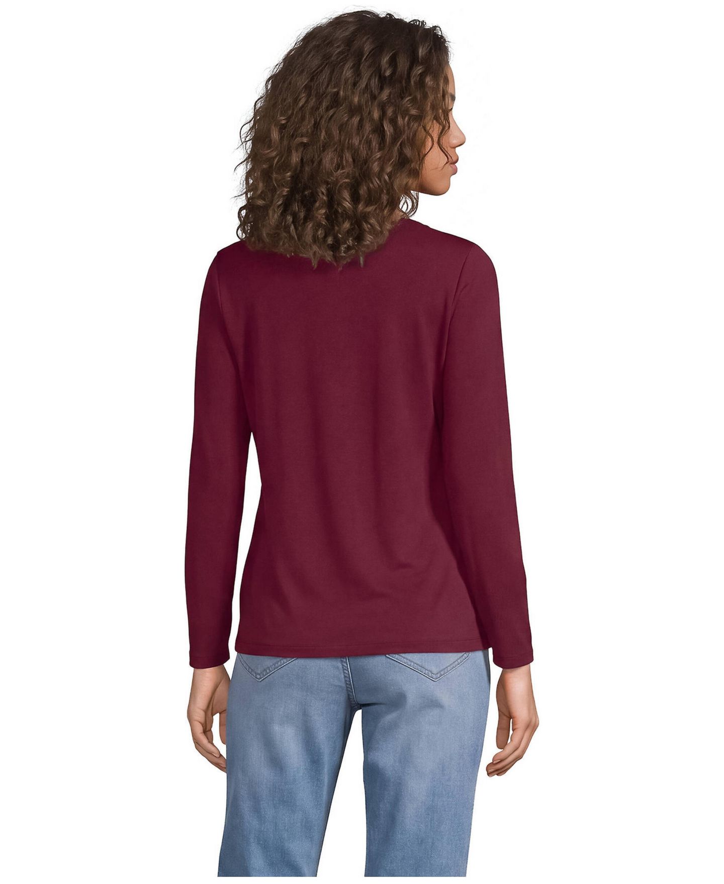 Женская футболка Lands' End Supima Cotton Long Sleeve V-Neck, цвет: Насыщенный бордовый — фото 2