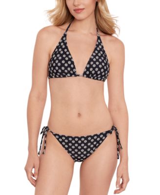 Salt + Cove Salt Cove Juniors Daisy Print Triangle Bikini Top Bikini Bottoms Created For Macys In Black Multi