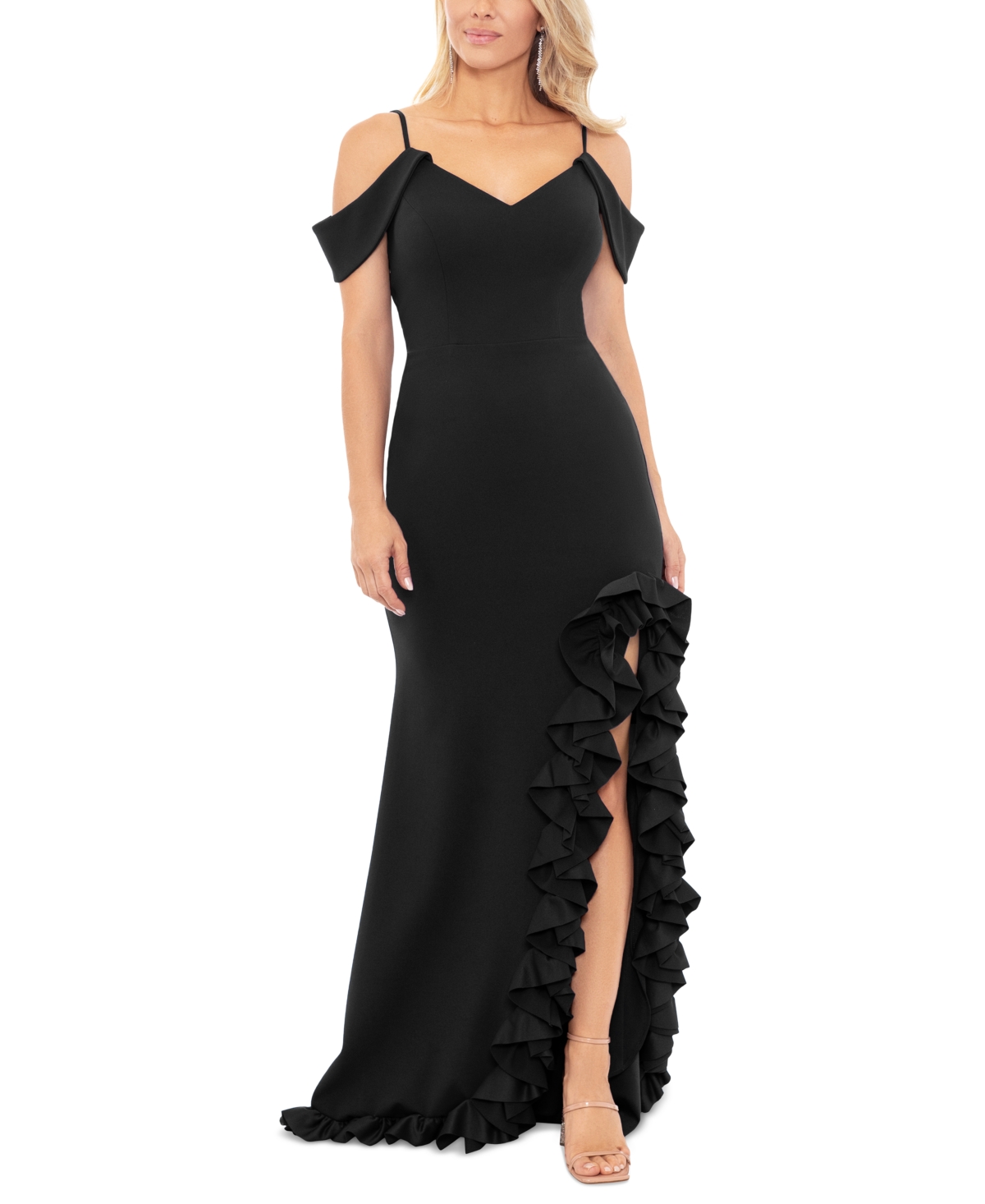 Xscape Women's Sleeveless Ruffle-hem Gown In Black