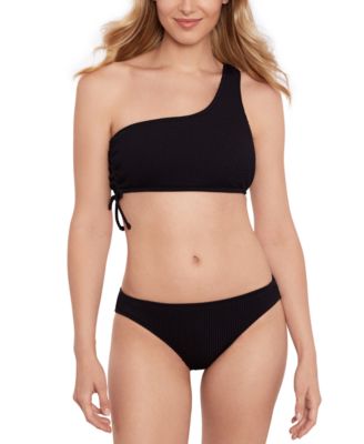 Shop Salt + Cove Salt Cove Juniors One Shoulder Side Cinch Bikini Top Hipster Bikini Bottoms Created For Macys In Black