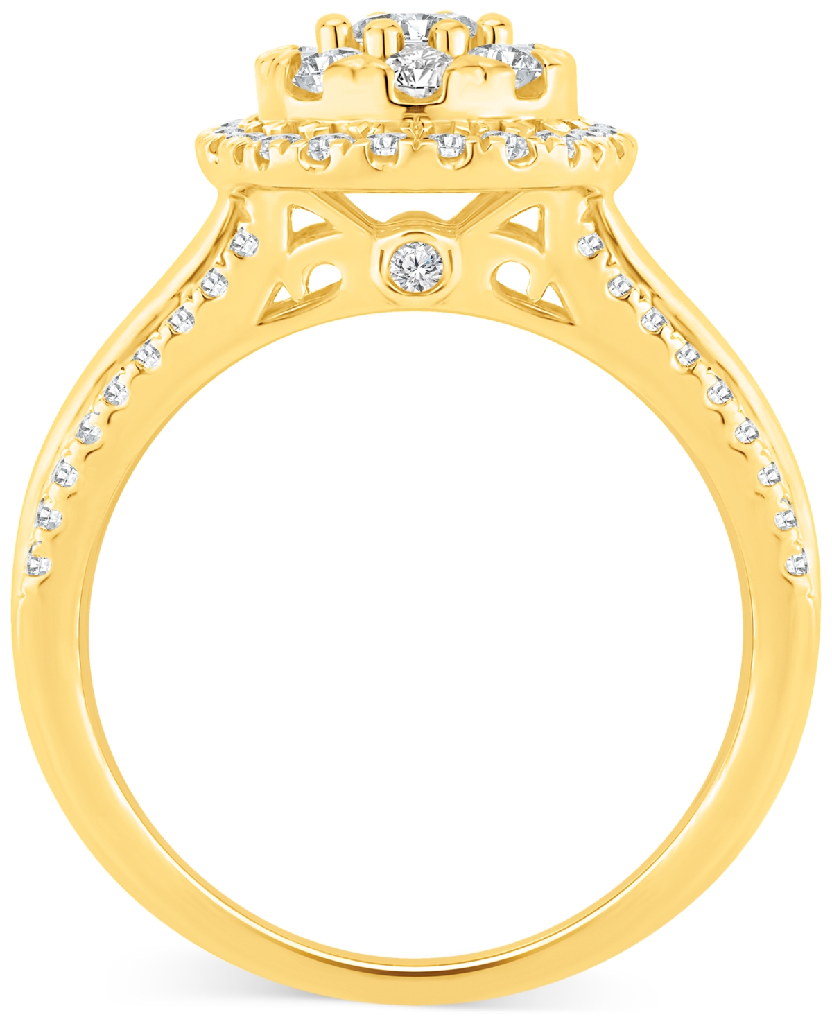 Shop Macy's Diamond Halo Cluster Engagement Ring (1 Ct. T.w.) In 14k Gold In Yellow Gold