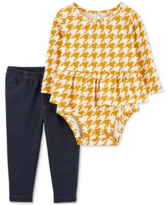 Carter's - Baby Girls Houndstooth Peplum Bodysuit and Pants, 2 Piece Set
