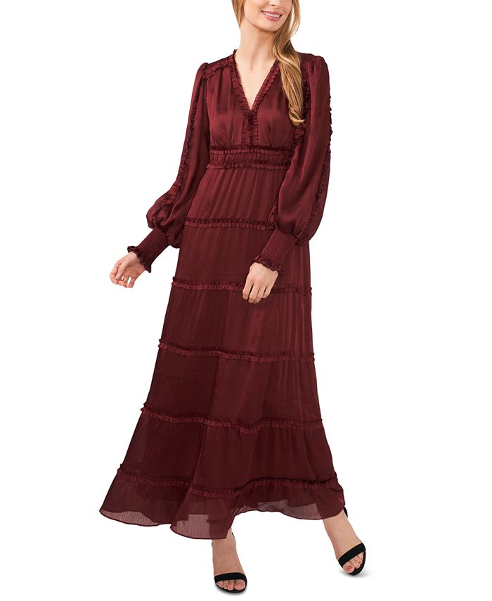 CeCe Women's Long Sleeve Plisse Ruffle Maxi Dress - Macy's