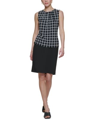 Printed Pleat-Neck Blouse, Regular and Petite Sizes