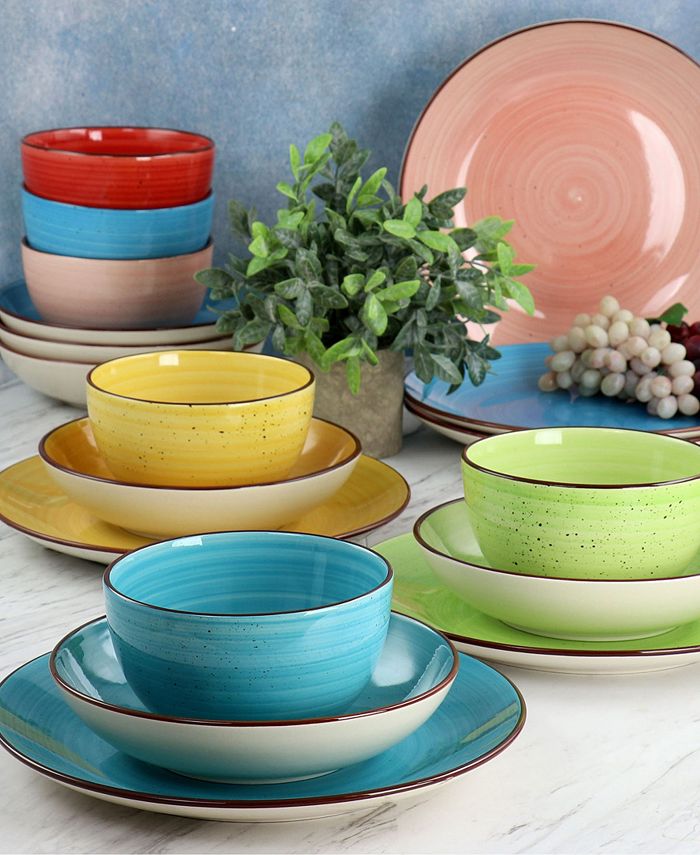 Elama Sebastian 18 Piece Double Bowl Stoneware Dinnerware Set, Service