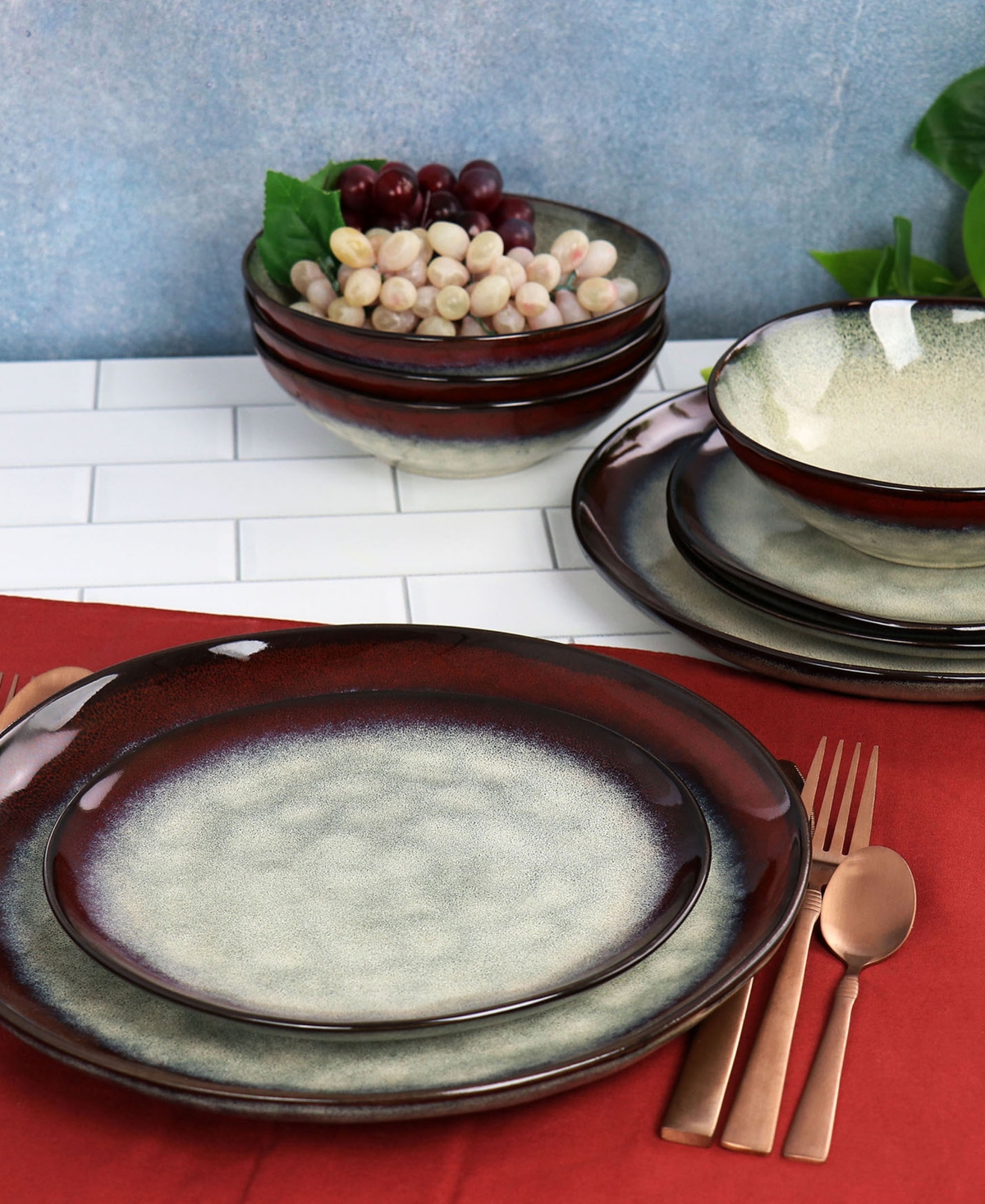 Elama Samara 12 Piece Stoneware Dinnerware Set, Service For 4 In Multi