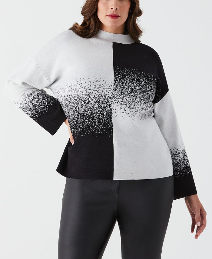ELLA Rafaella Plus Size Patterned Button Trim Long Sleeve Sweater - Macy's