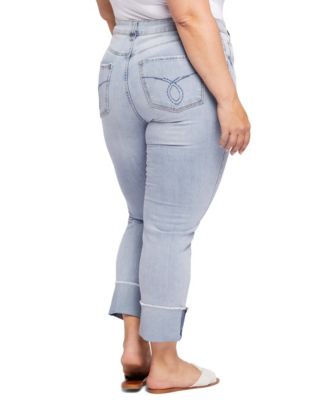 Plus Size High Rise Slim Straight Cuff Jeans