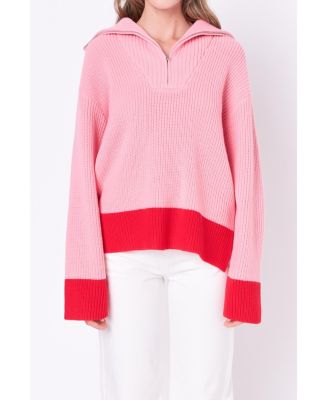 Women's Contrast Zip Pullover Sweater