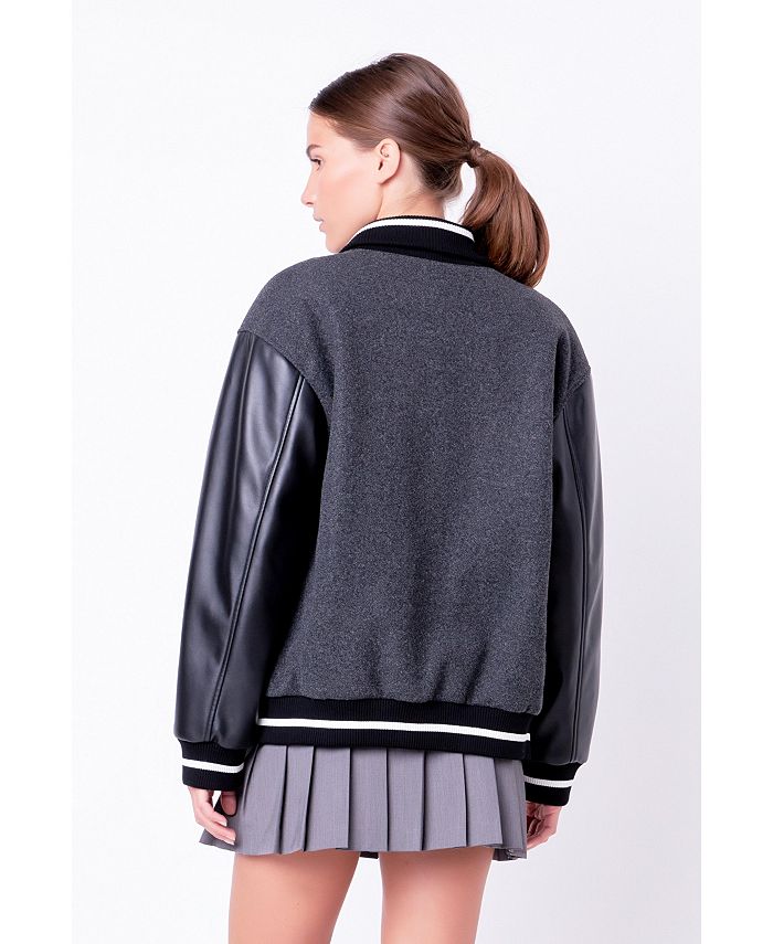 English Factory Women's Mixed Media Bomber Jacket Macy's