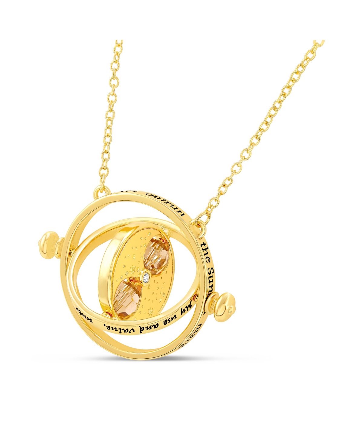 Hermione Time Travel Magical Hourglass Rotating Gold Plated Necklace, 22" - Gold tone