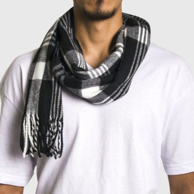 Men's Scarf Soft Knit Winter Scarves Plaid Striped or Solid Neck Covering Long Warm Stylish