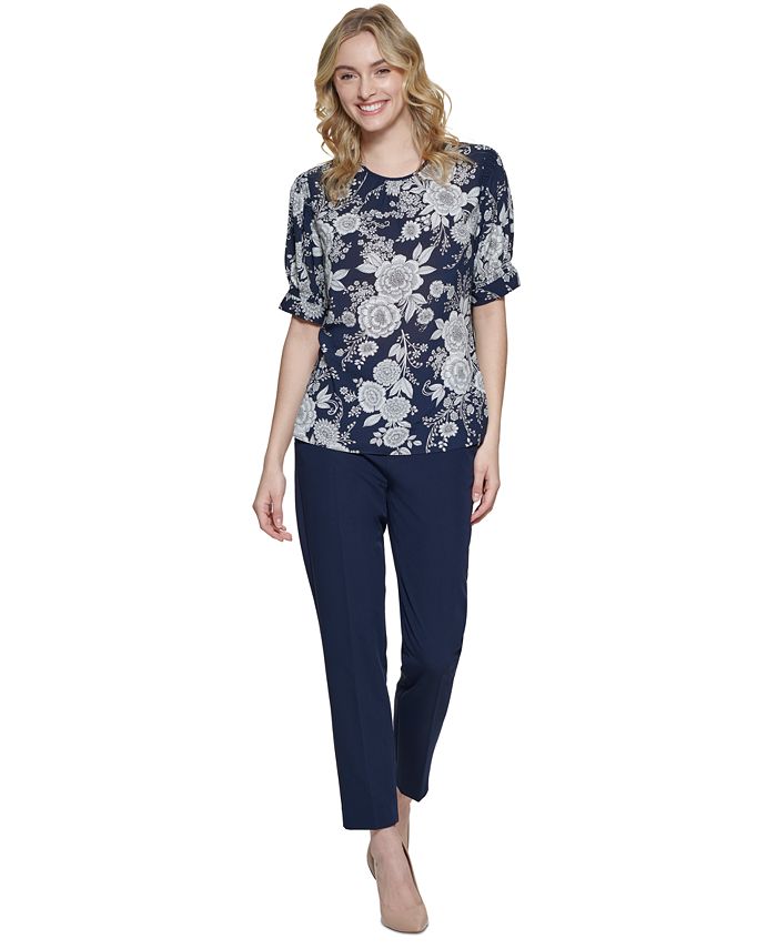 Tommy Hilfiger Women's Floral Cuffed Puff-Sleeve Blouse - Macy's