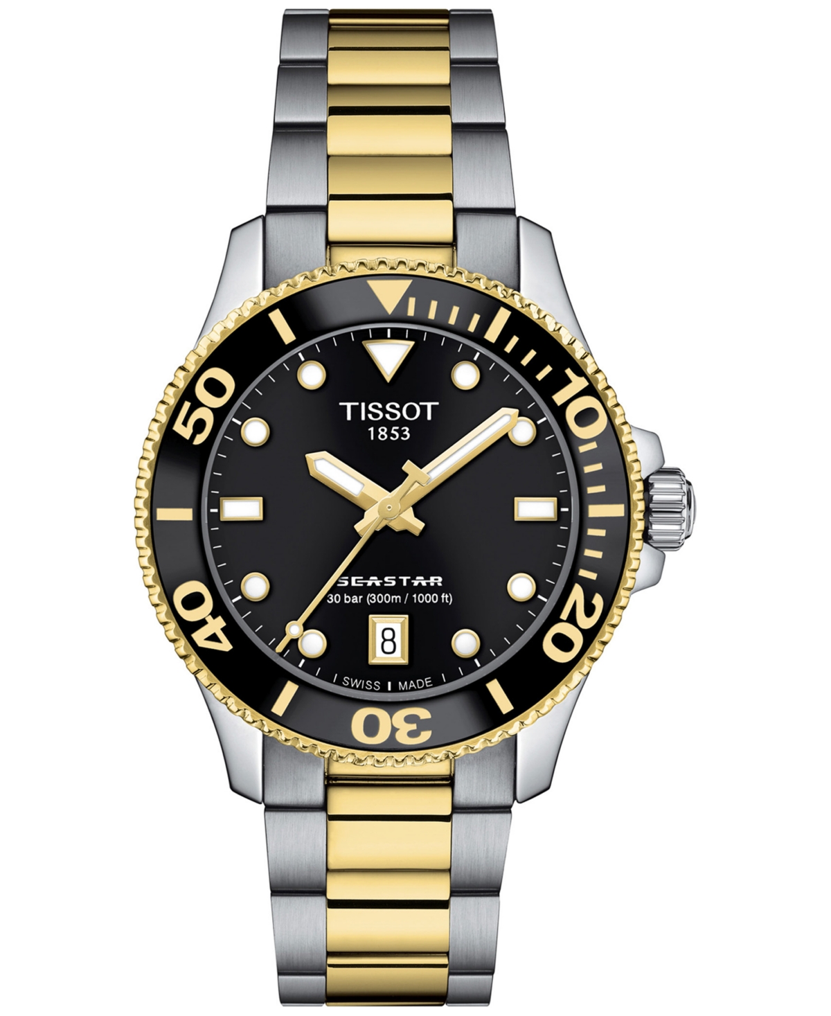 Tissot Women's Swiss Seastar 1000 Two-tone Stainless Steel Bracelet Watch 36mm In Black