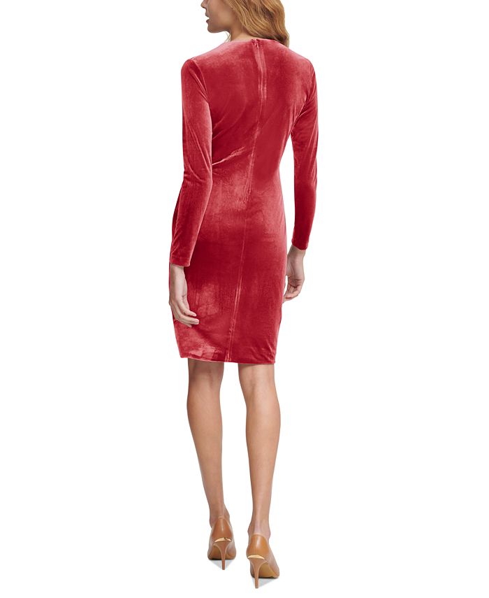 Calvin Klein Women's Faux-Wrap Long-Sleeve Velvet Sheath Dress - Macy's