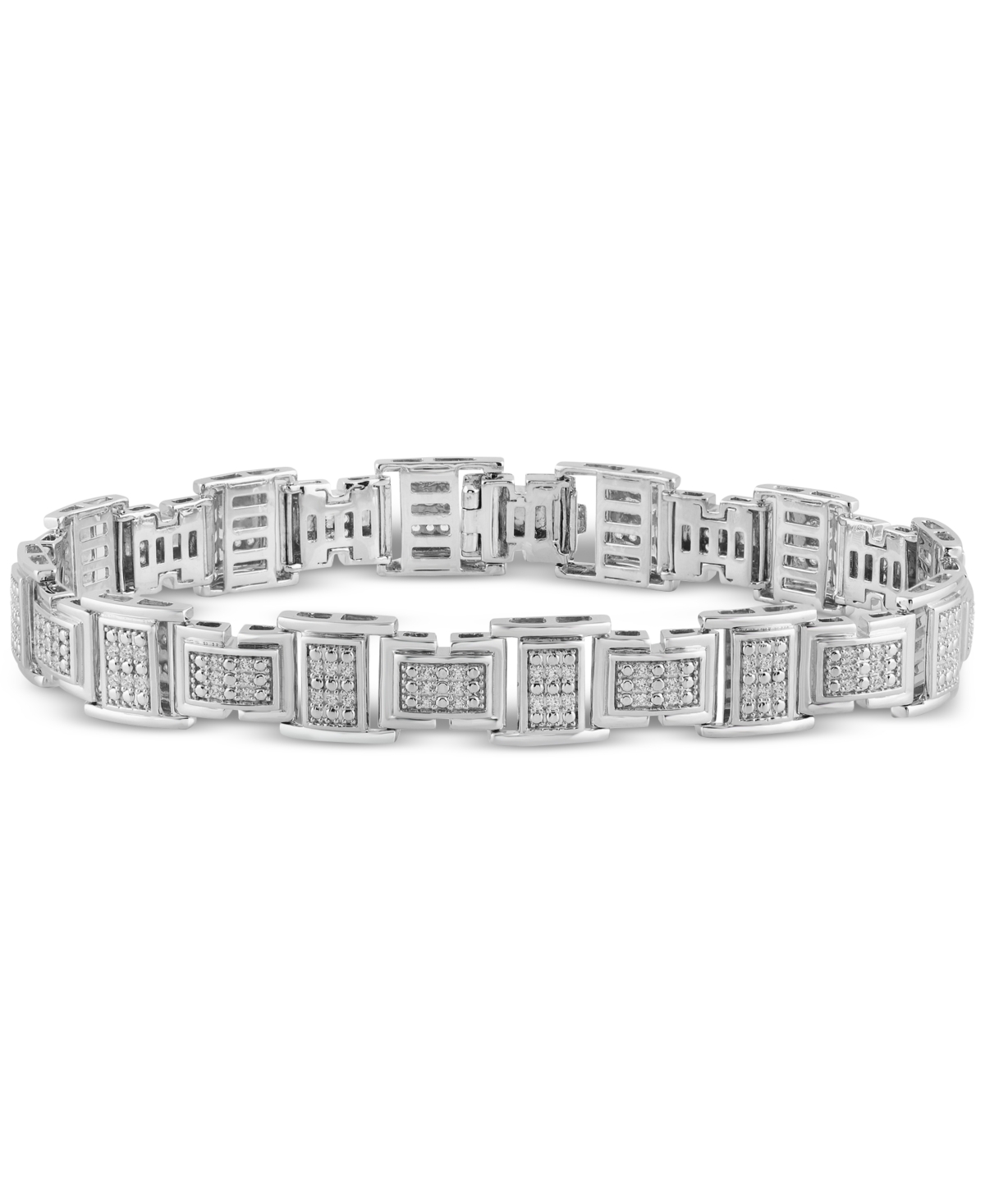 Men's Diamond Cluster Link Bracelet (1 ct. t.w.) in Sterling Silver - Silver