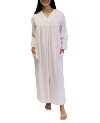 Miss Elaine - Petite Floral-Trim V-Neck Long Zip Robe
