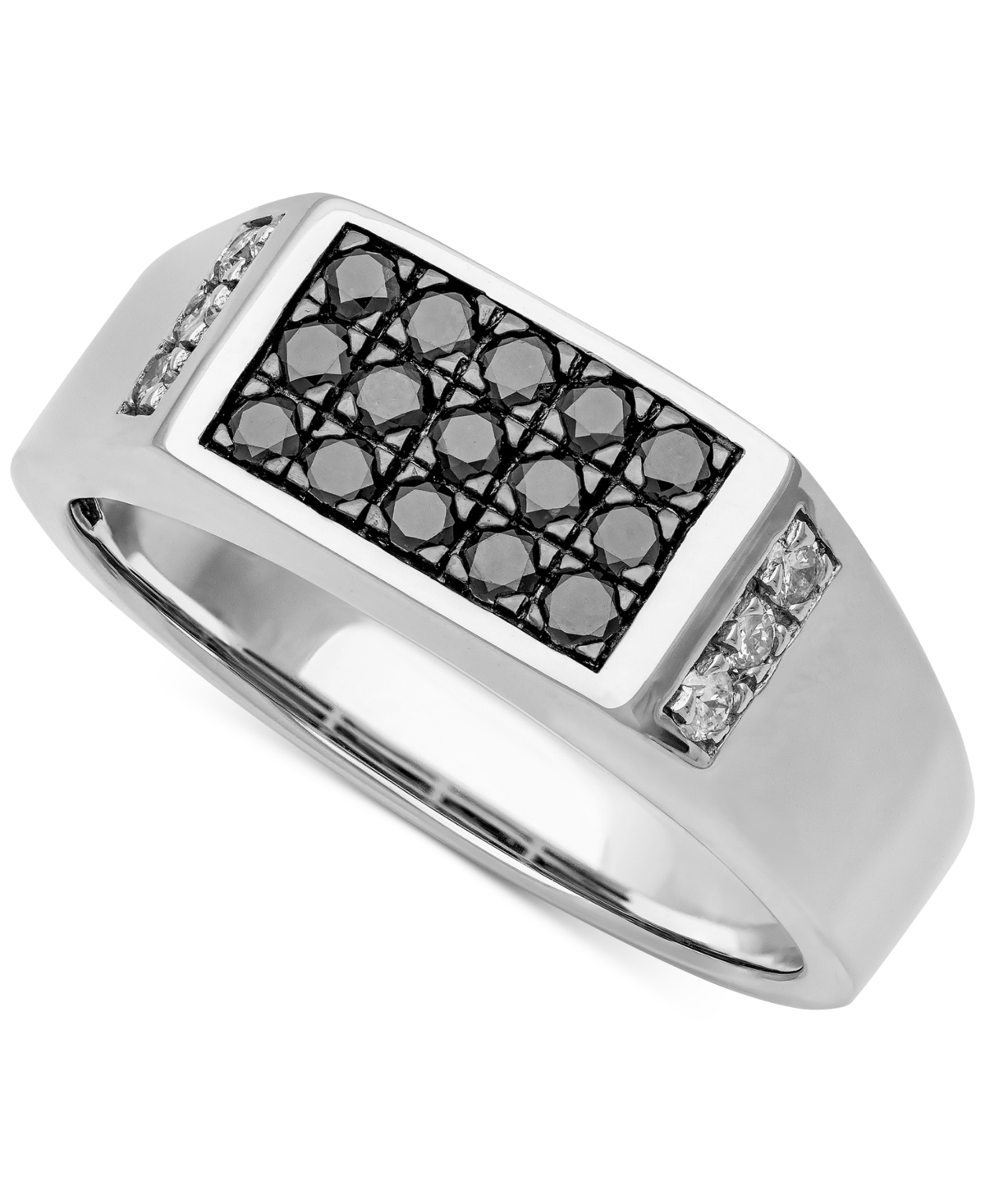 Macy's Men's Black & White Diamond Cluster Ring (1/2 Ct. T.w.) In Sterling Silver