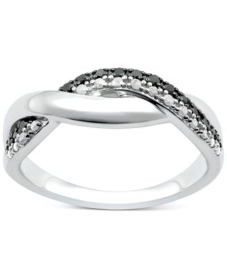 Macy's - Black Diamond (1/10 ct. t.w.) & White Diamond (1/0 ct. t.w.) Twist Ring in Sterling Silver