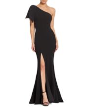 One Sleeve One Shoulder High Slit Black Prom Dress