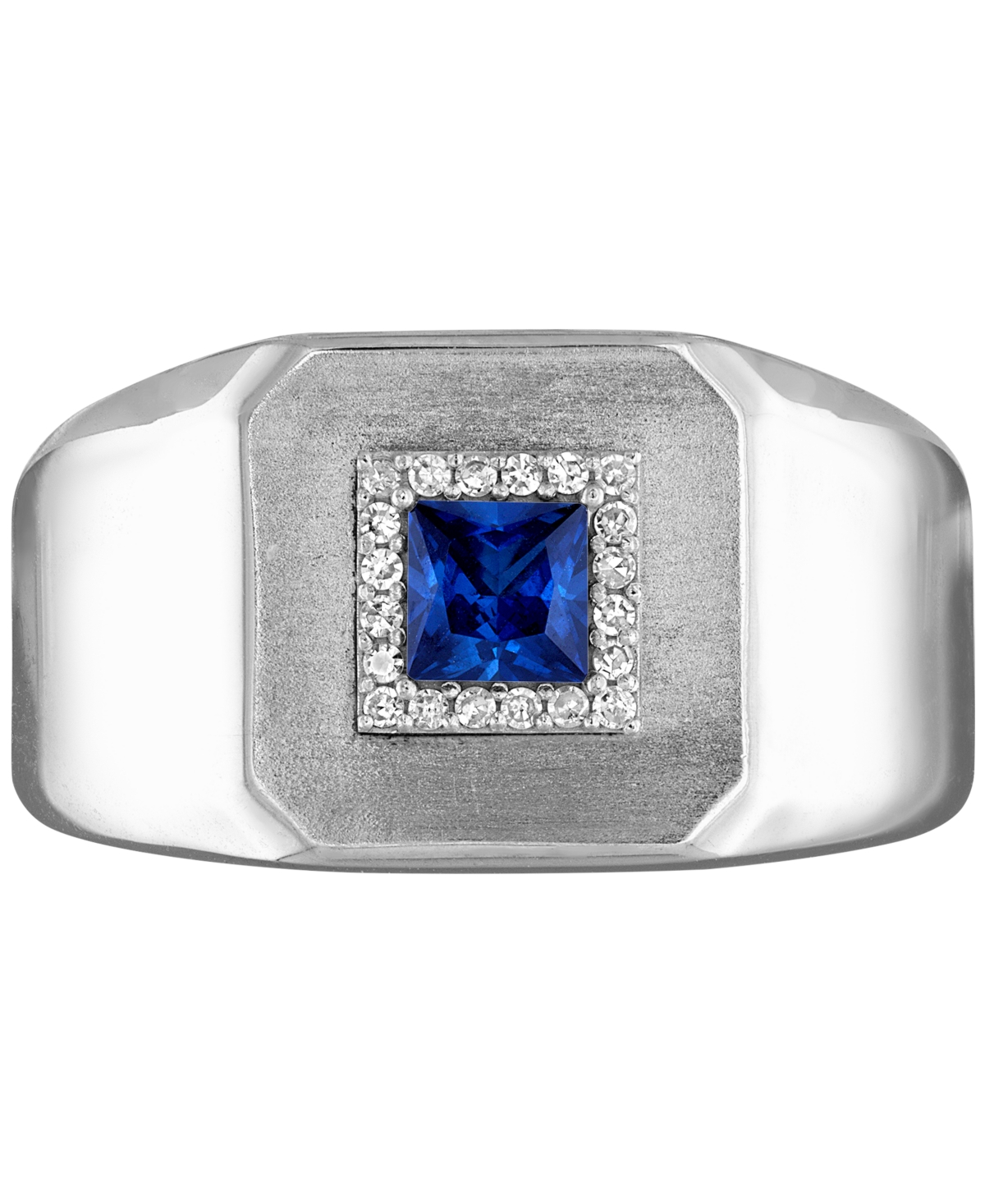 Men's Lab Created Sapphire (1/2 ct. t.w.) & Diamond (1/10 ct. t.w.) Ring in Sterling- Silver