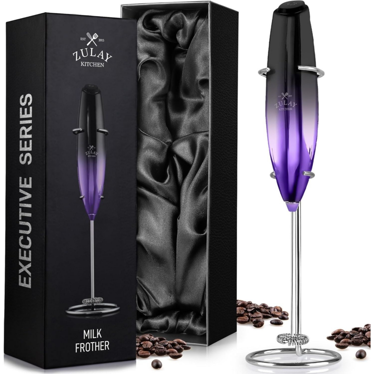 Executive Series Ultra Premium Gift Milk Frother - Black purple fade with silver stand