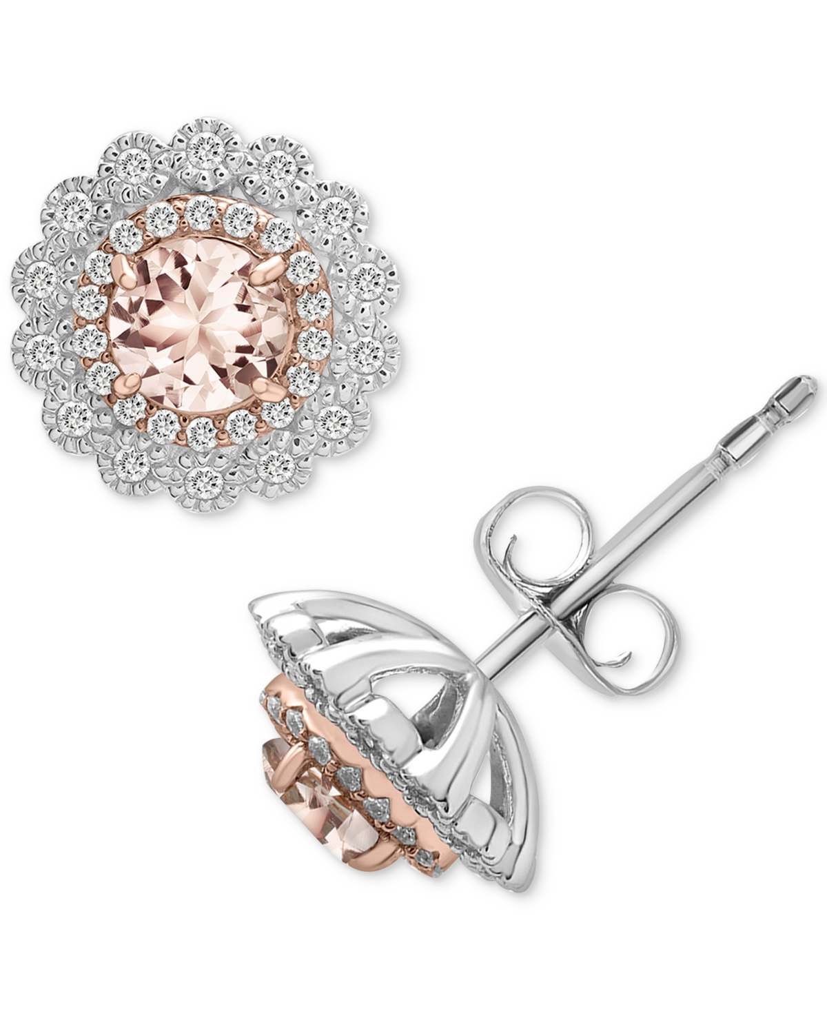 Macy's Morganite (1/2 Ct. T.w.) & Diamond (1/4 Ct. T.w.) Flower Stud Earrings In 14k White & Rose Gold