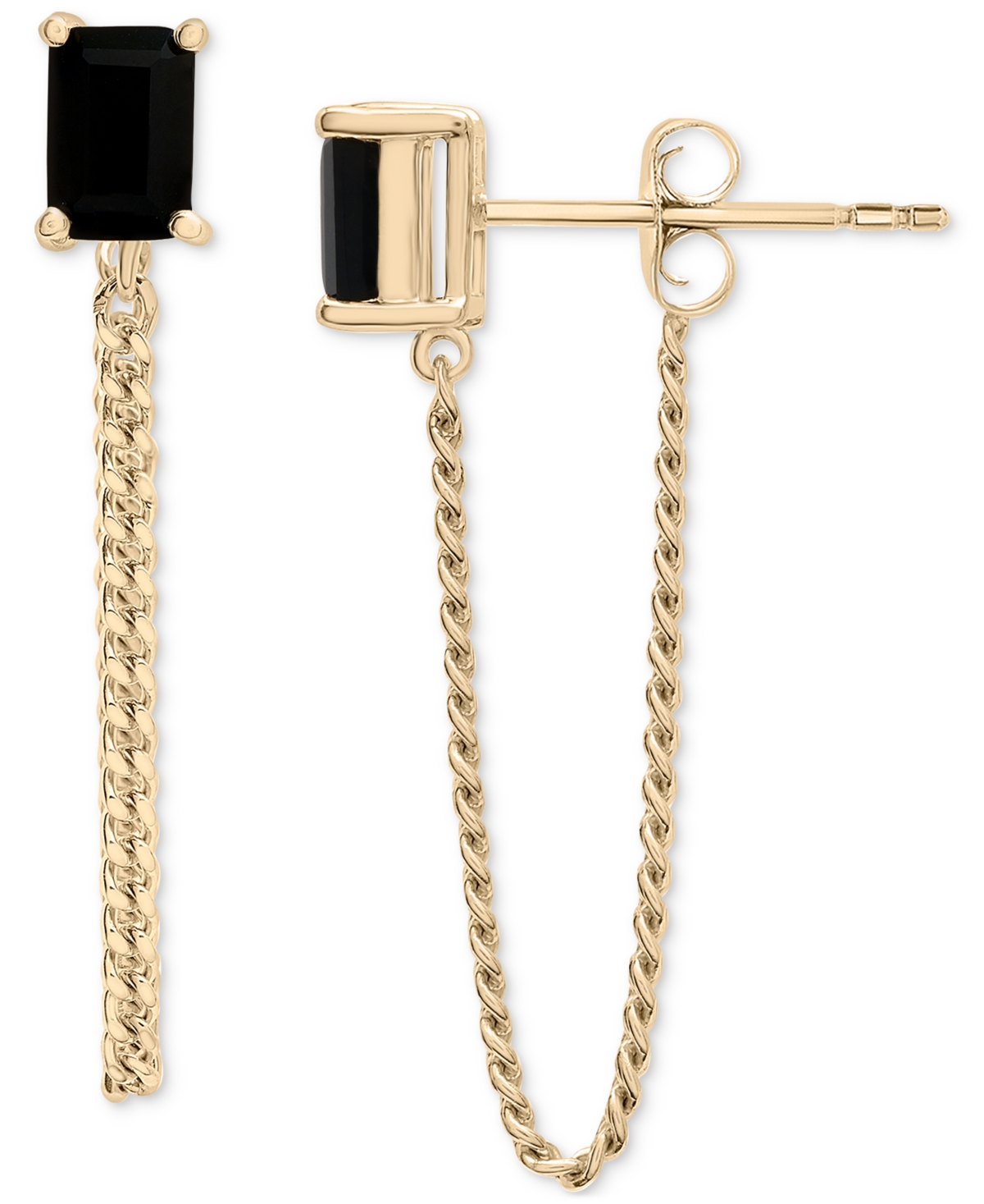 Macy's Onyx Chain Drop Earrings In 14k Gold-plated Sterling Silver