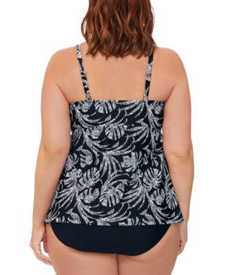 Shop Island Escape Plus Size Tiered Printed Tankini Top High Waist Bottoms Created For Macys In Black Multi