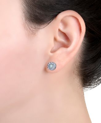  Simulated Opal & Cubic Zirconia Halo Stud Earrings (4MM) in Sterling Silver, Created for Macy's