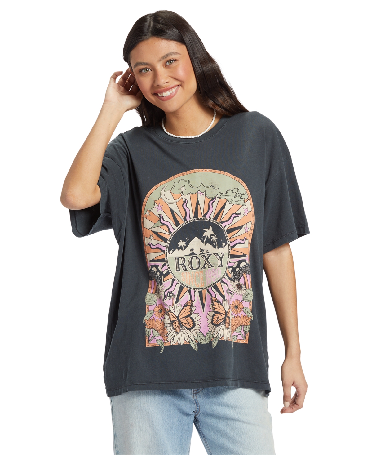 Roxy Juniors' Cosmic Window Boyfriend T-shirt In Anthracite