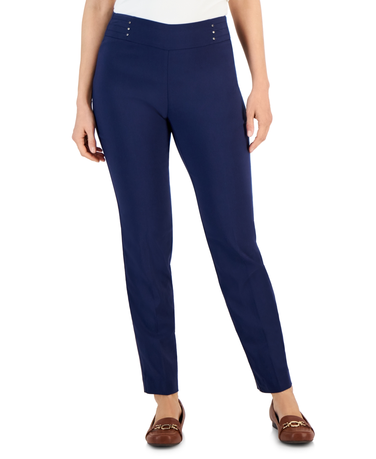 Shop Jm Collection Petite Studded-rivet Straight-leg Pants, Petite & Petite Short, Created For Macy's In Intrepid Blue