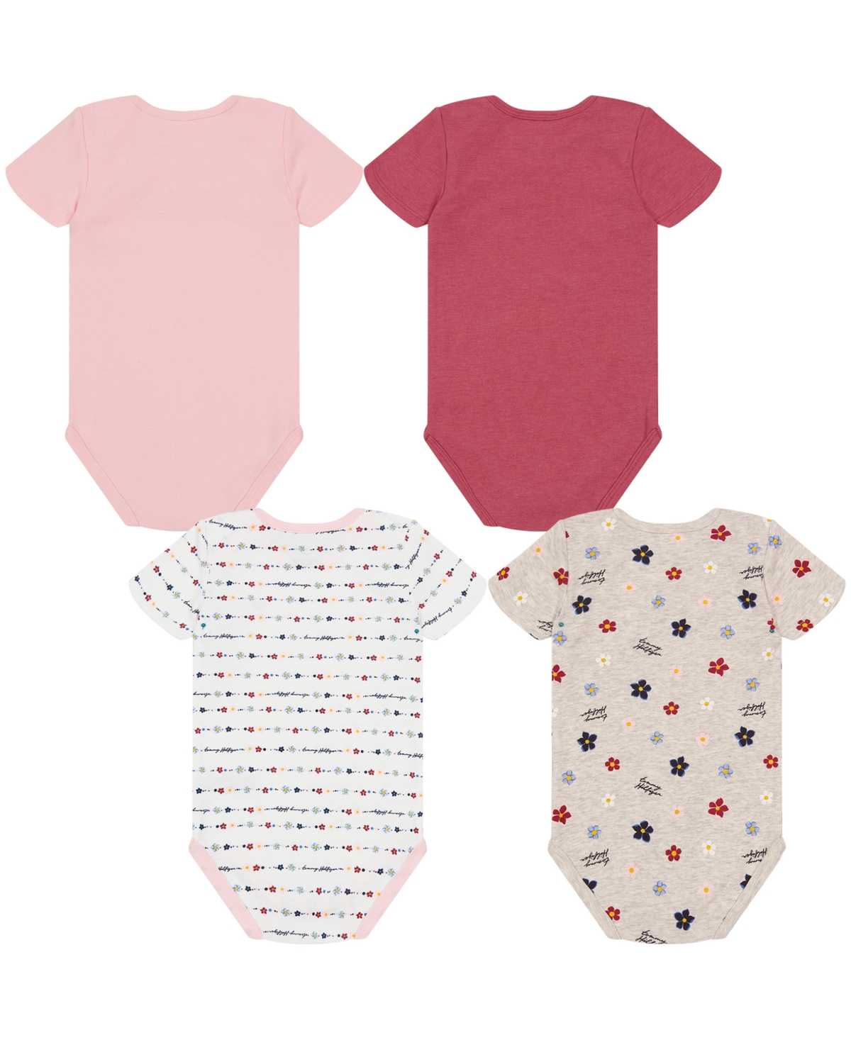 Tommy Hilfiger Baby Girls Print-Logo Short Sleeve Bodysuits, Pack of 4