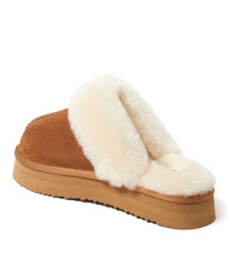 Fireside by Dear foams Women's Melton Genuine Shearling Platform Scuff Slipper