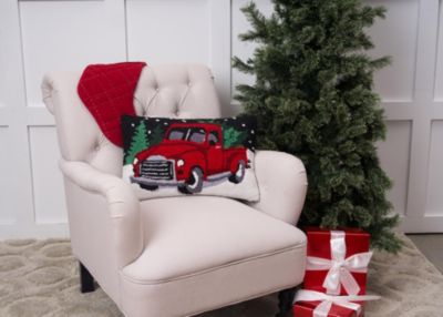 Snowy Truck Hooked Christmas Throw Pillow, 14" x 22"
