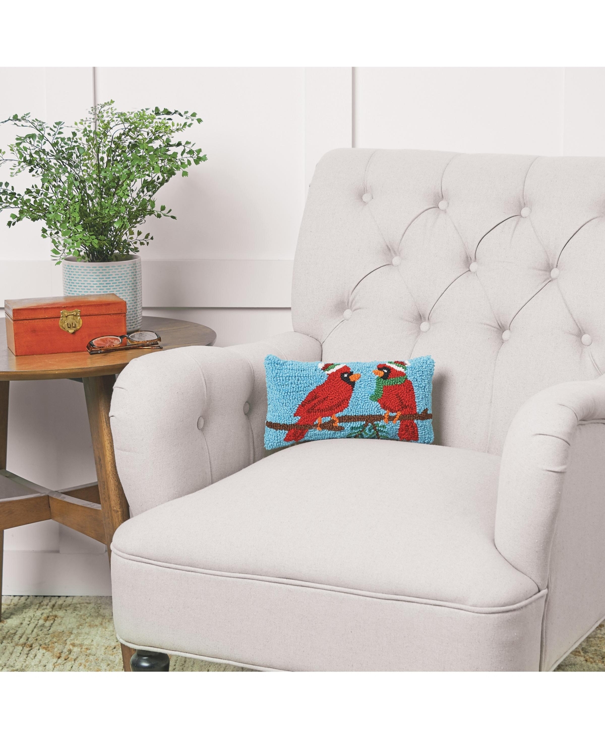 6" x 12" Winter Cardinal Hooked Petite Christmas Holiday Throw Pillow