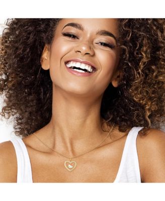 Sanrio Brass Yellow Gold Plated Heart Cubic Zirconia Outlined Necklace with Dangle, Authentic Officially Licensed