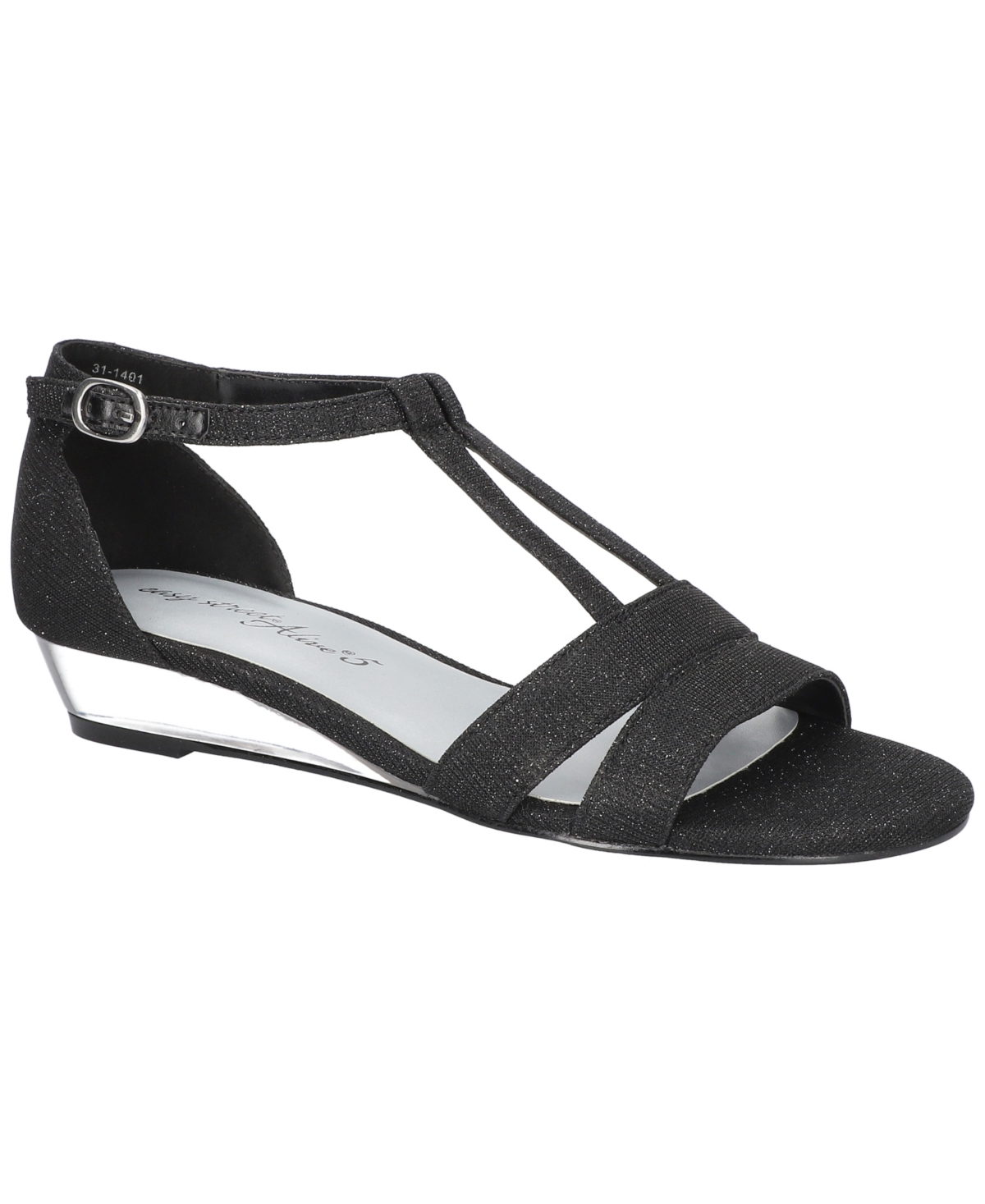 Easy Street Women's Alora Buckle Wedge Sandals In Black Glitter Metallic