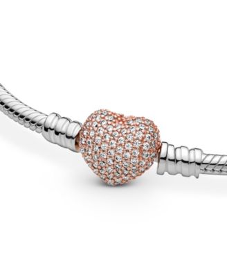 Moments Cubic Zirconia Pave Heart Clasp Snake Chain Bracelet