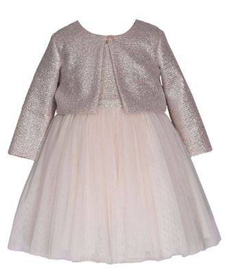 Bonnie Baby Baby Girls Long Sleeved Foiled Knit Cardigan Over Ballerina Dress Macy s