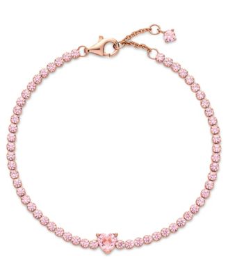 Cubic Zirconia 14K Rose Gold-Plated Sparkling Heart Tennis Bracelet