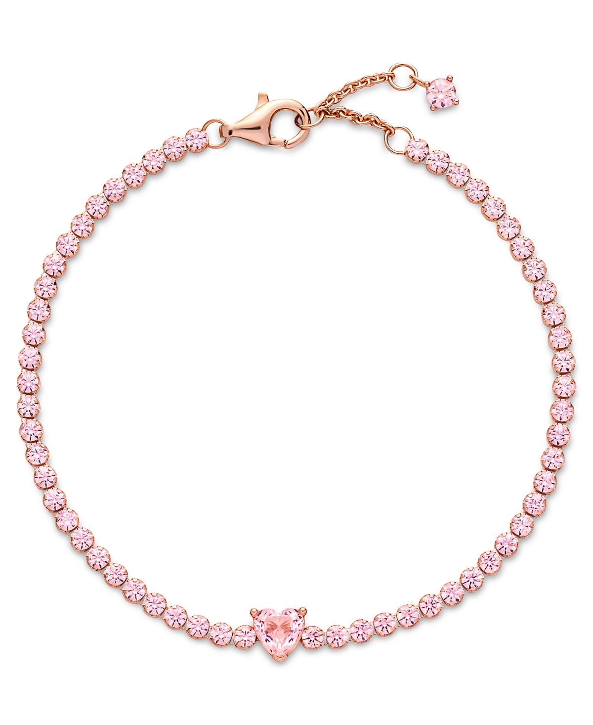 PANDORA CUBIC ZIRCONIA 14K ROSE GOLD-PLATED SPARKLING HEART TENNIS BRACELET 